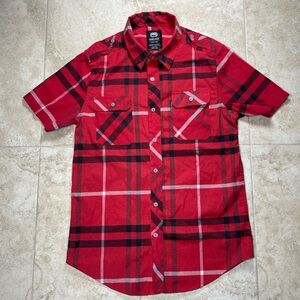Ecko Unlimited Red and Black Plaid Short-Sleeve Button-Down Shirt